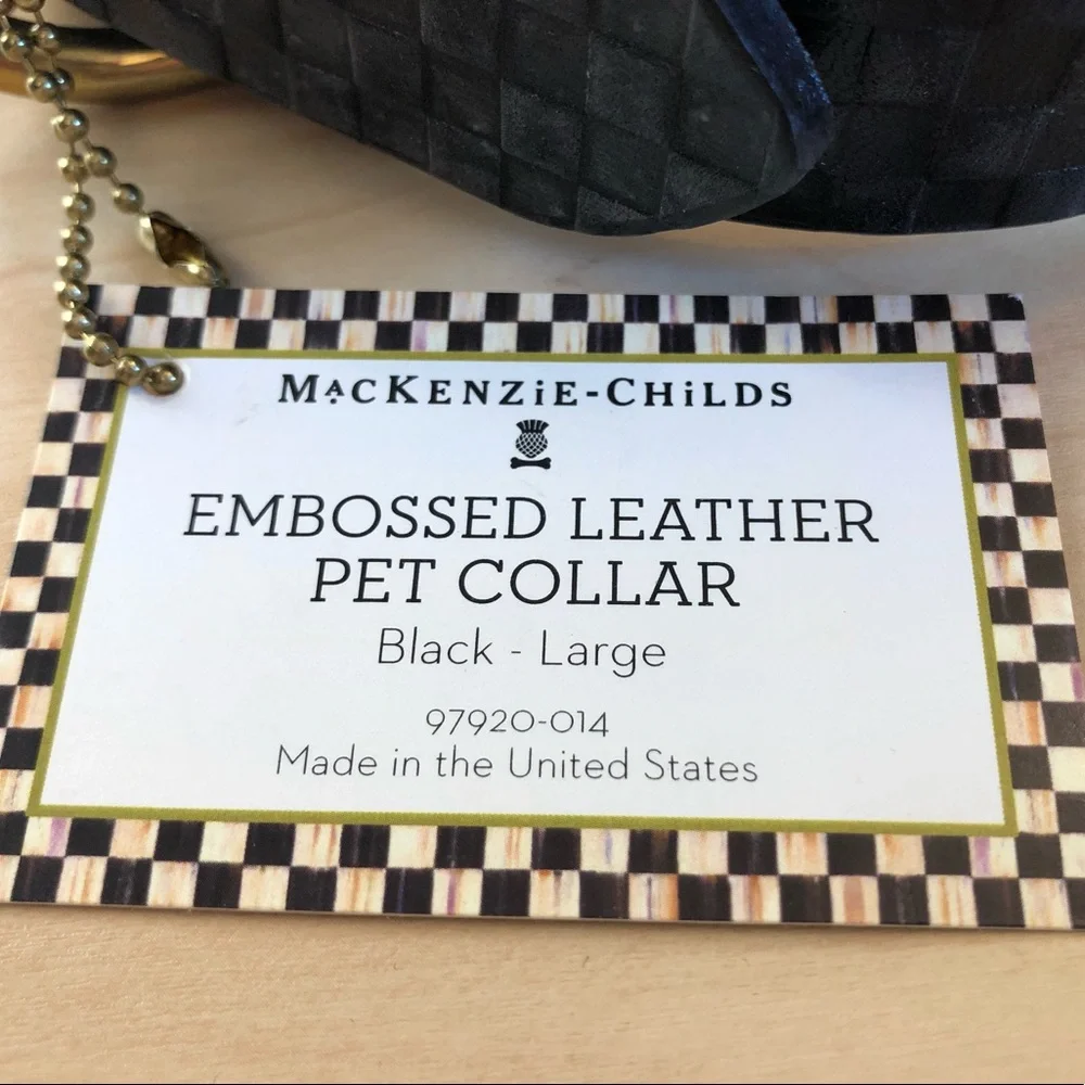 NWT Mackenzie-Childs Embossed Real Bridle Leather Blk Dog Collar (Size:Large)
